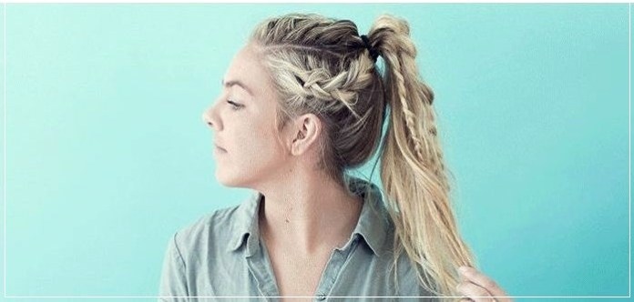 Ponytail with two braids step by step-1